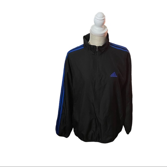 Adidas Black & Periwinkle Full Zip Long Sleeve Mock Neck Track Jacket Men Small - Picture 1 of 9